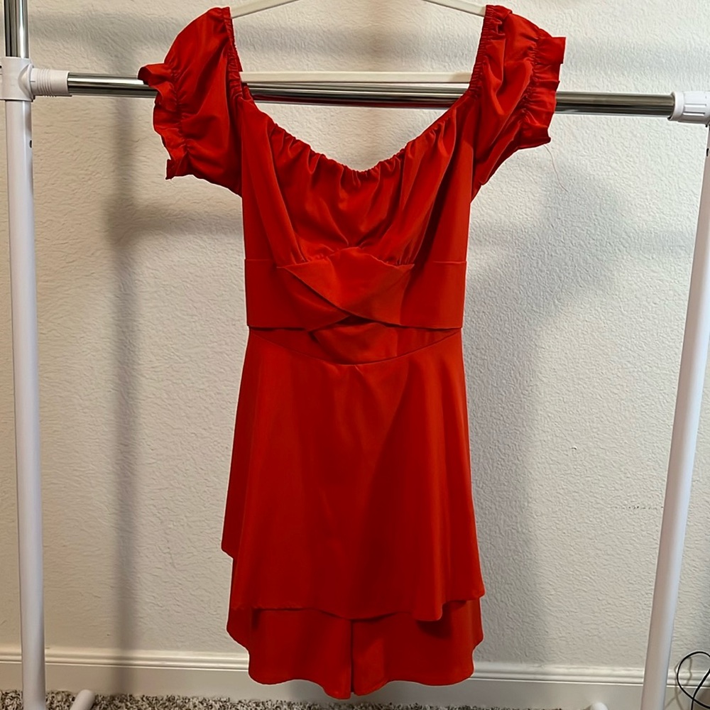 Red Ruffle Romper Off Shoulder